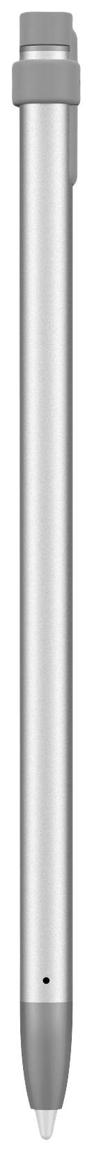 Pen in zilver met afgeronde punt en clip aan de bovenkant, geschikt voor touchscreens.