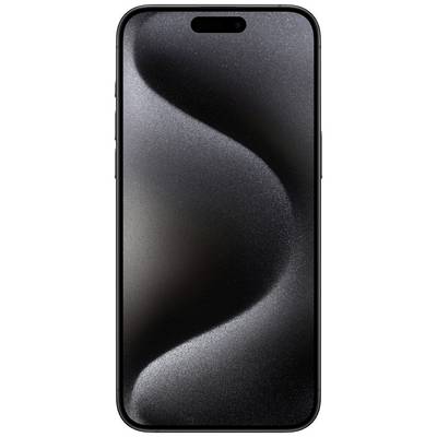 Een zwarte smartphone met een scherm dat een abstracte, golvende textuur in grijstinten toont.