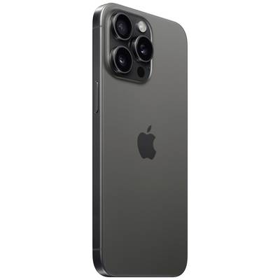 Smartphone met drie cameraleizes en Apple-logo aan de achterkant. Behuizing in donkere kleur.