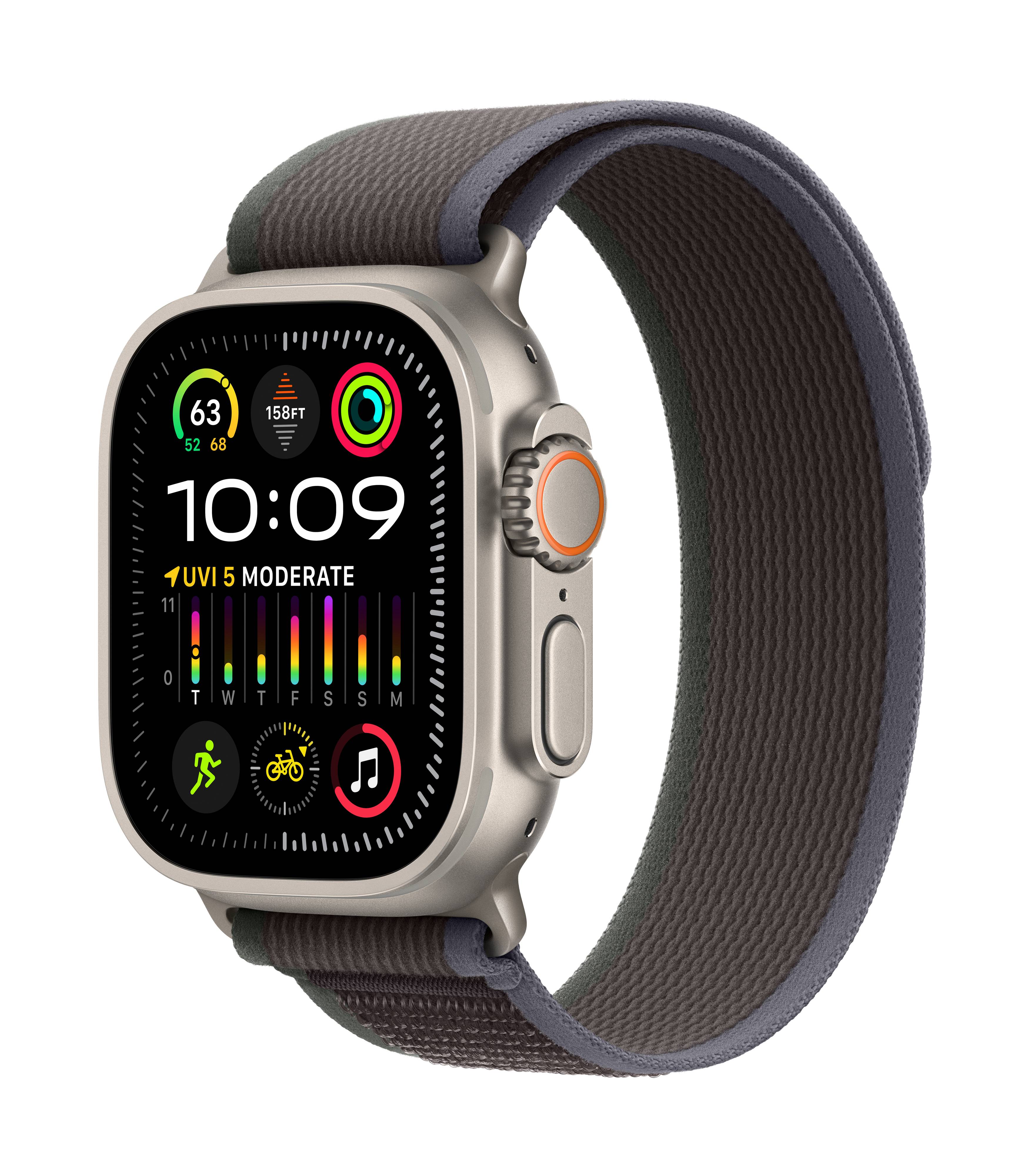 Apple Watch Ultra 2 GPS + Cellular 49 mm Titanium kast Trail Loop Blauw, Zwart M/L-1