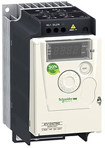 Een toerentalregelaar van het merk Schneider Electric, model TeSys. Toont bedieningsknop en digitaal display voor frequentie-instellingen.