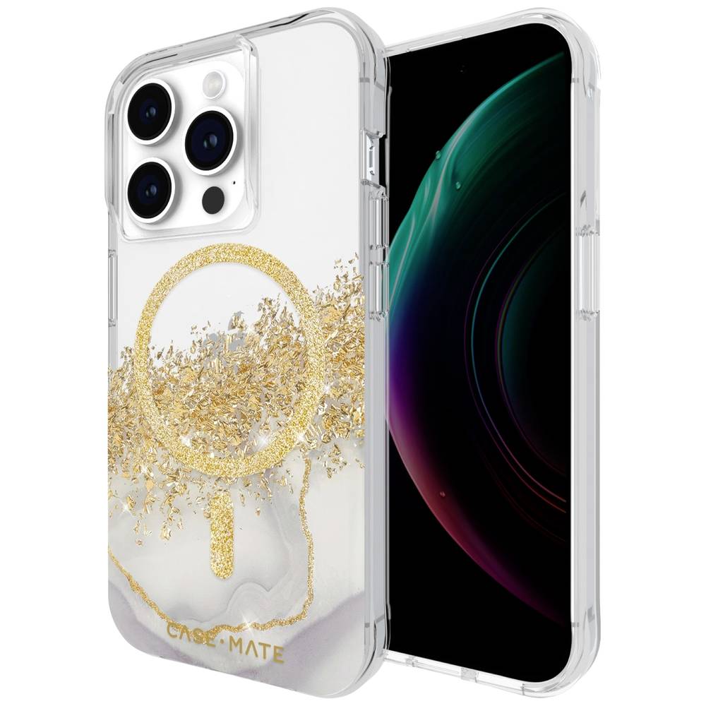CASEMATE Karat Marble MagSafe Backcover Apple iPhone 15 Pro Transparant, Goud, Glittereffect