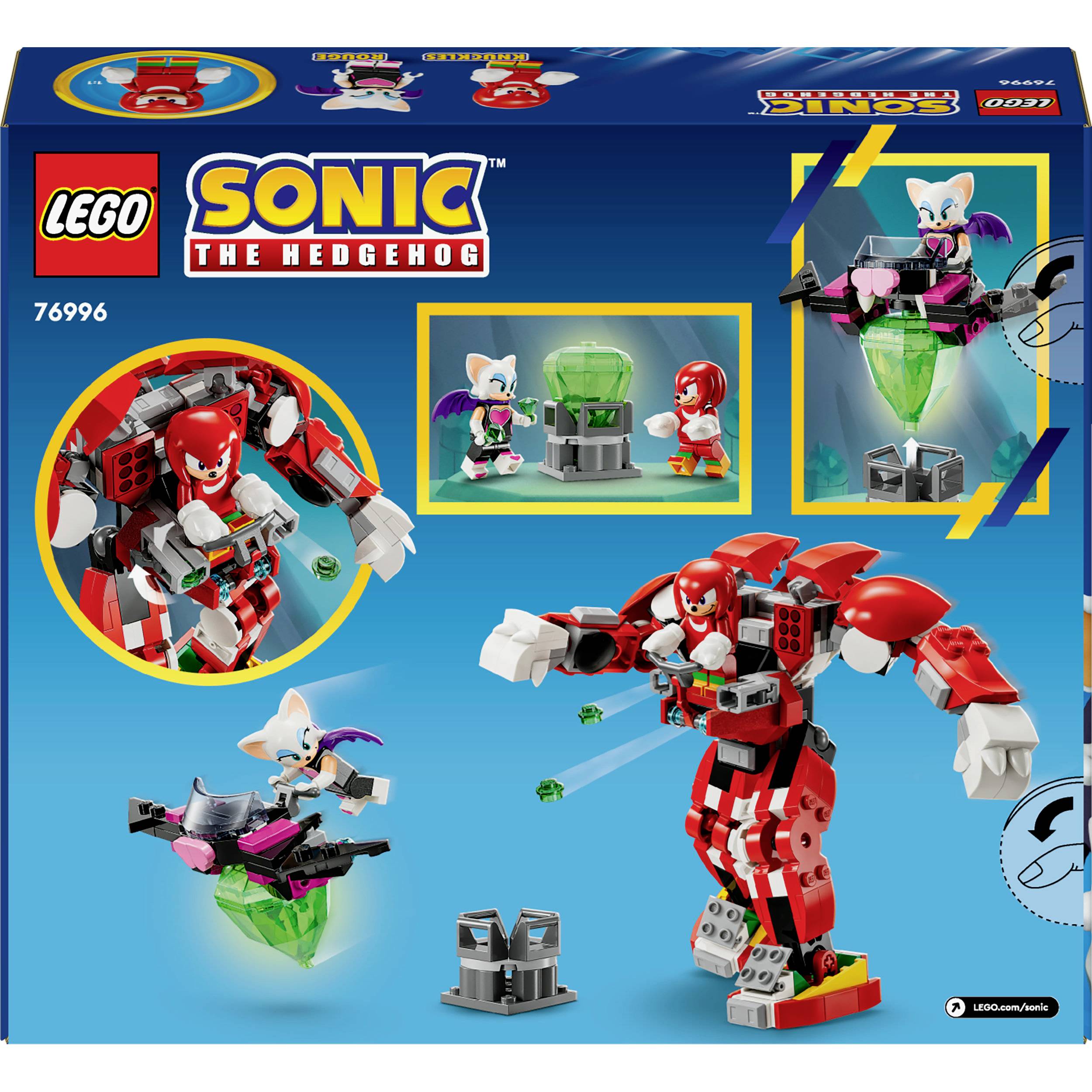 'Lego Sonic the Hedgehog' Set 76996: Figuren bouwen een grote, rode robot en gebruiken een groen kristalplatform. Bevat drie figuren.