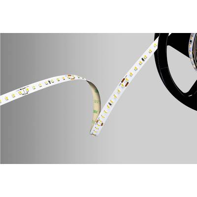 Led-strip op een rol, gedeeltelijk afgerold. De strip toont veel kleine, rechthoekige led's en enkele koperverbindingen.