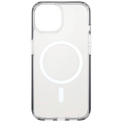 Transparante telefoonhoes met zichtbare MagSafe-ring aan de binnenkant, geschikt voor iPhone-modellen van de juiste afmeting.