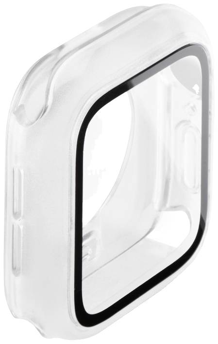 Beschermhoes van transparant, flexibel materiaal voor een smartwatch. Hij beschermt tegen krassen en vuil.