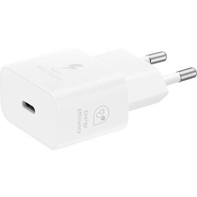 Wit USB-oplader met twee ronde pinnen en 'Super Fast Charging' opschrift, geschikt voor efficiënt opladen van mobiele apparaten.