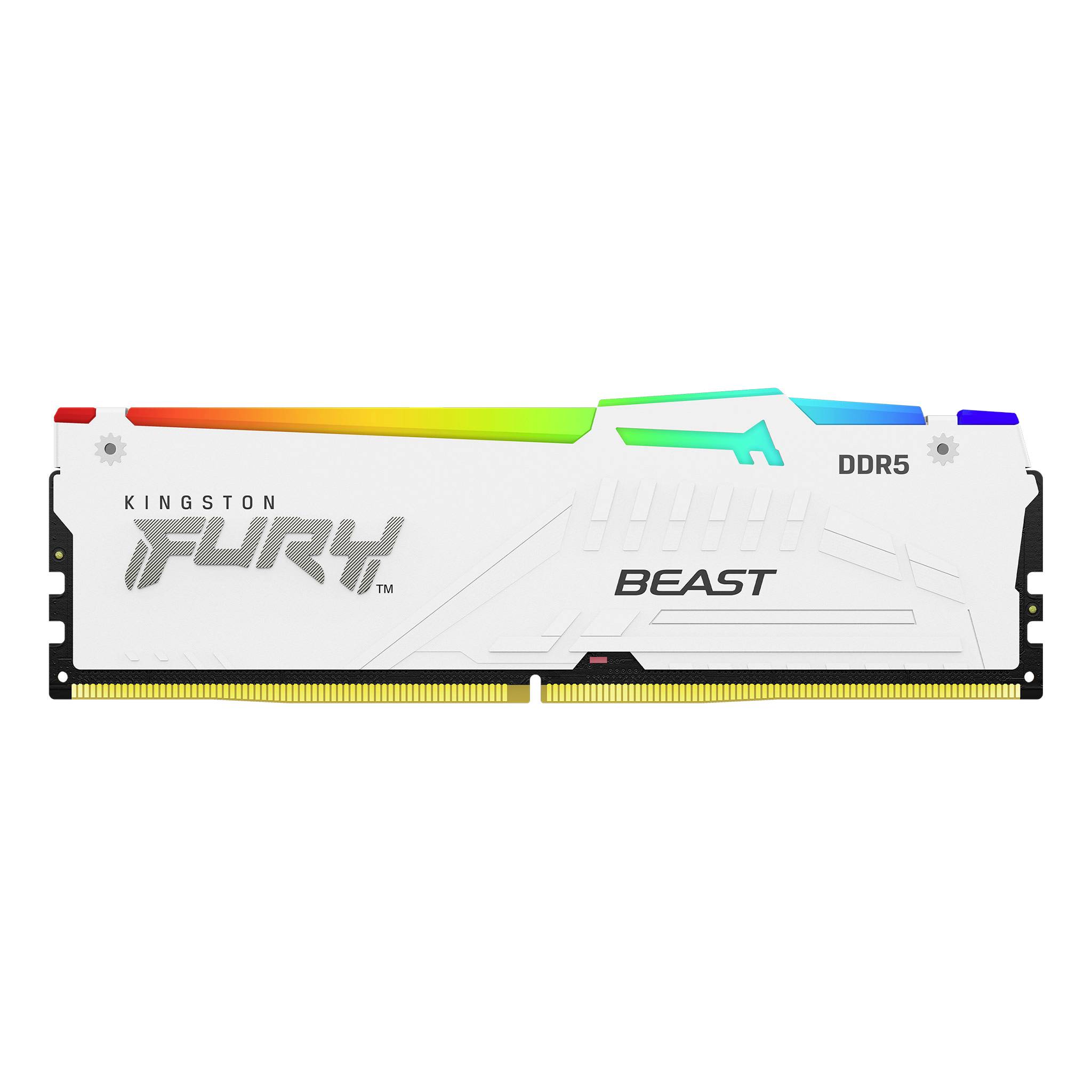 DDR5-RAM-module van Kingston Fury Beast, wit met RGB-verlichting, ontworpen voor high-performance computing in desktops.