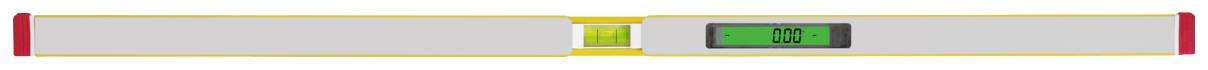 Digitale waterpas met groen display toont '0.0°', genivelleerd.