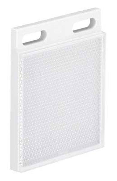 Een rechthoekige, witte reflector met twee bevestigingsgaten bovenaan. Geschikt voor montage op voertuigen of fietsen.