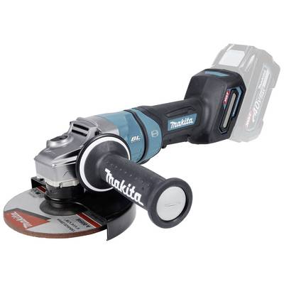 Makita accuhaakse slijper met slijpschijf, blauw-zwart, met ergonomische handgreep en opvallend merkenlogo op de behuizing.