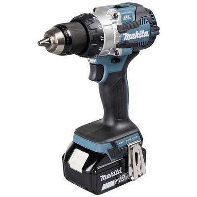 Draadloze boormachine met 18V-accu, blauw-zwart, met metalen boorkop en instelbaar koppel, geschikt voor doe-het-zelf klussen.