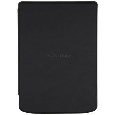 Zwart leren e-reader hoesje met 'PocketBook'-logo aan de voorkant. Beschermt het apparaat tegen krassen en stoten.