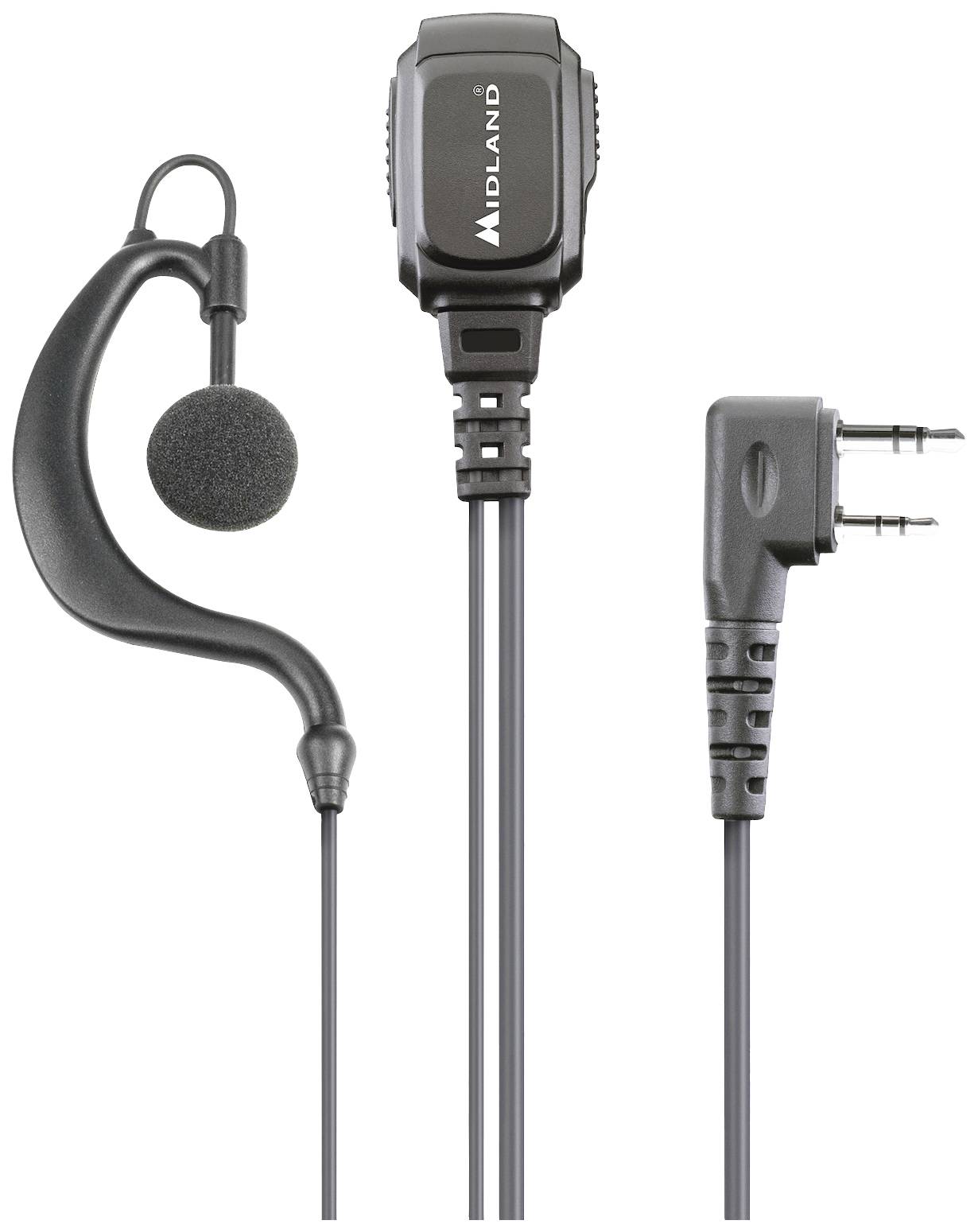 Een zwarte headset met oorbeugel, microfoon en twee jackstekkers. Ontworpen voor heldere communicatie in lawaaiige omgevingen.