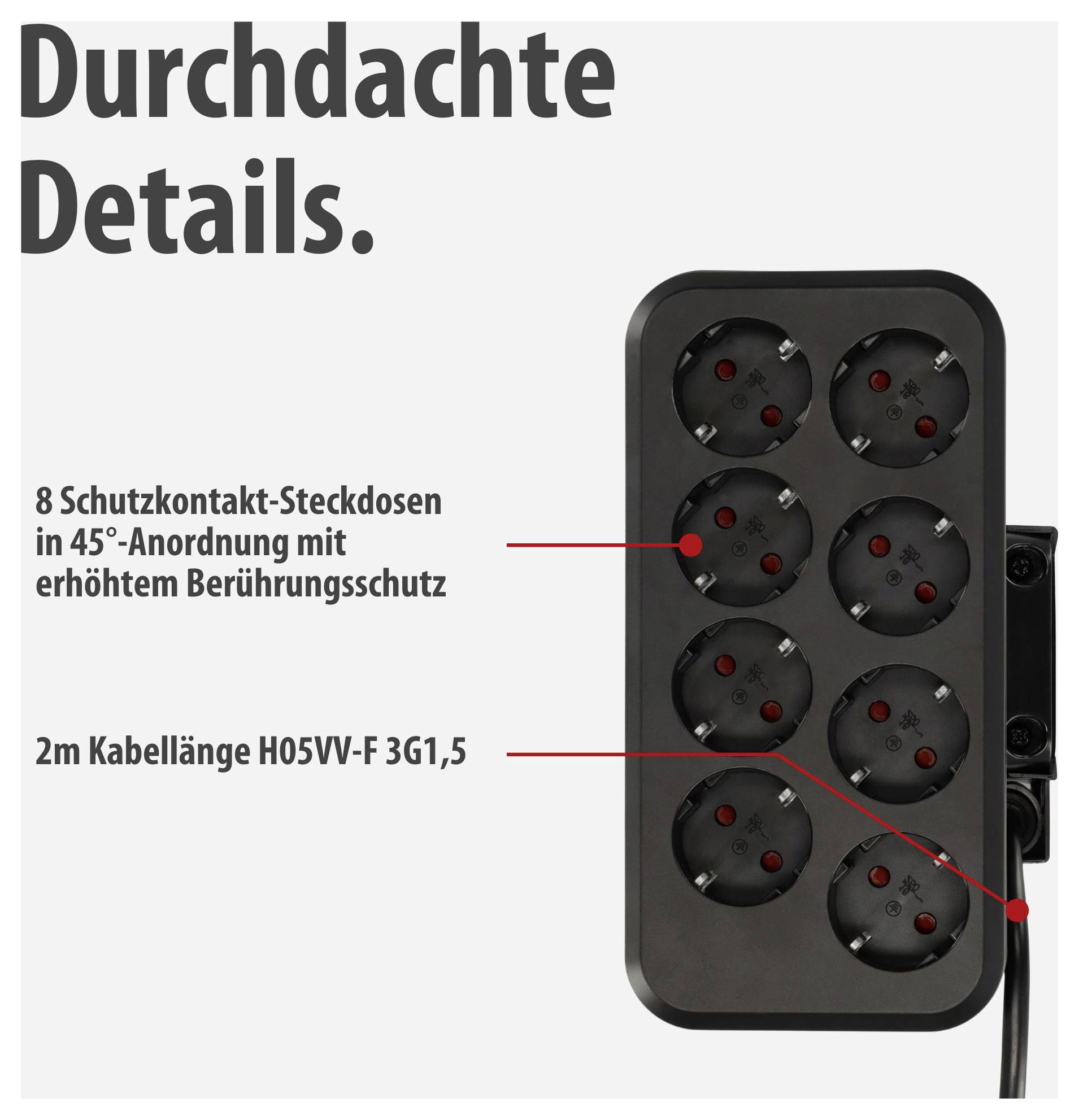 Brennenstuhl 1153580200 Bureaustekkerdoos 10-voudig Zilver, Zwart Randaarde stekker-4