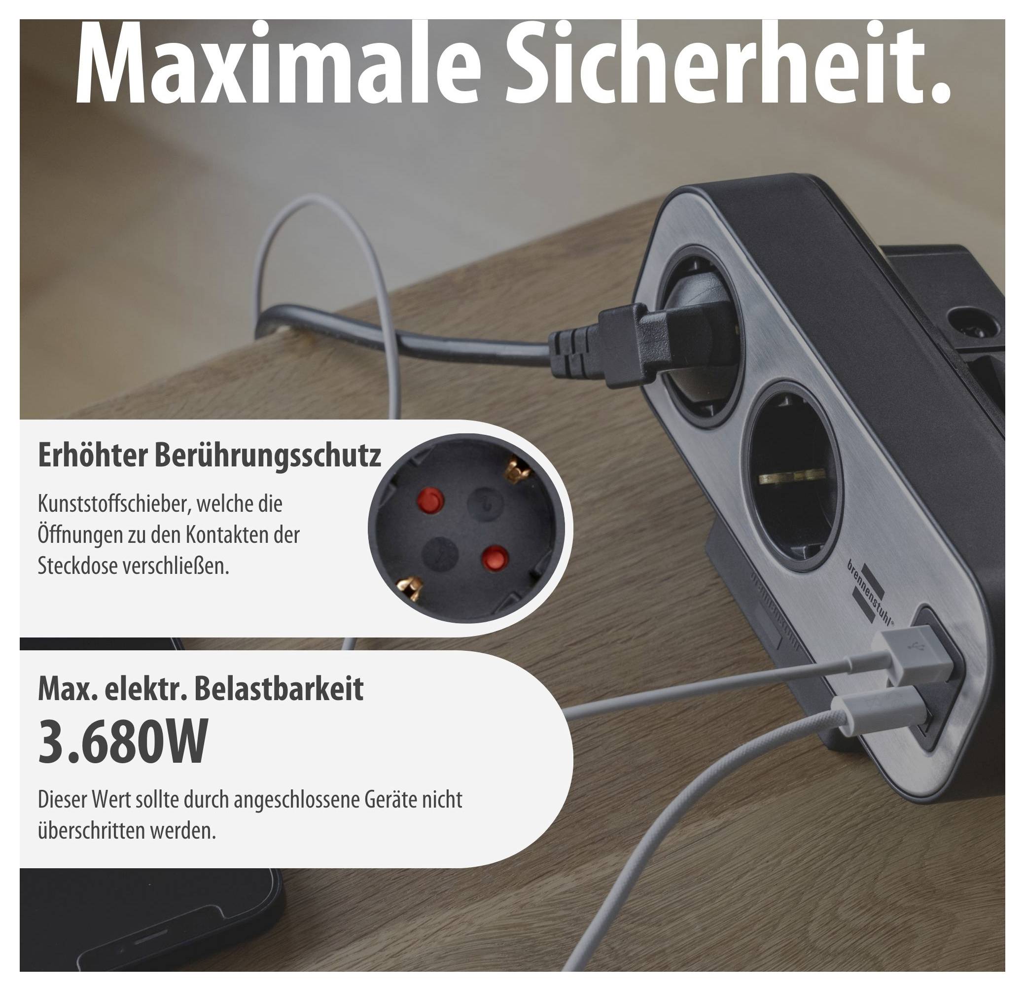 Brennenstuhl 1153580200 Bureaustekkerdoos 10-voudig Zilver, Zwart Randaarde stekker-6