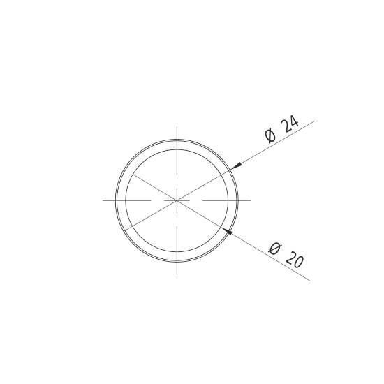 Technische tekening van een cirkel met een buitendiameter van 24 mm en een binnendiameter van 20 mm.