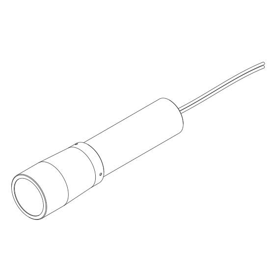 Tekening van een cilindrische elektrische stekker met kabeluiteinden.