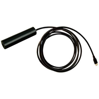 Een zwarte, cilindrische microfoon met een lang kabel en USB-aansluiting, geschikt voor audio-opnames of videoconferenties.