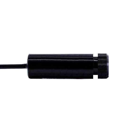 Een zwarte, buisvormige, elektrische pen of oplader met een kort kabel aan één uiteinde, geplaatst op een witte achtergrond.