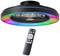 Plafondventilator met LED-lichtring in regenboogkleuren en afstandsbediening, toont modern design en veelzijdige functionaliteit.