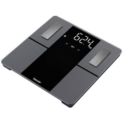 Digitale personenweegschaal met groot display toont '62,4 kg'. Modern design met roestvrij stalen oppervlakken.