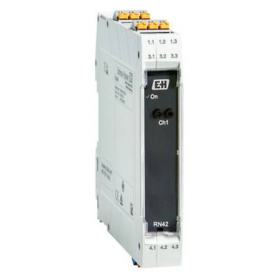 Een grijs elektronicamodule met meerdere aansluitklemmen en opschriften, geschikt voor industriële toepassingen.