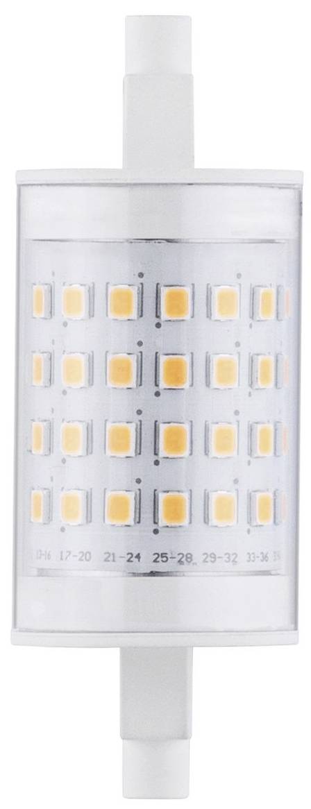 Een LED-verlichtingsarmatuur met een cilindrische, doorschijnende behuizing toont een raster van oranje oplichtende dioden.