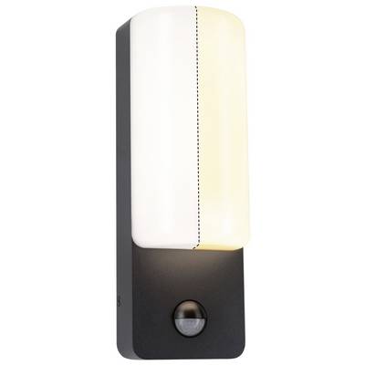 Buitenlamp met rechthoekig ontwerp, twee witte lichtpanelen en een bewegingssensor onderaan gemonteerd. Ideaal voor ingangen.