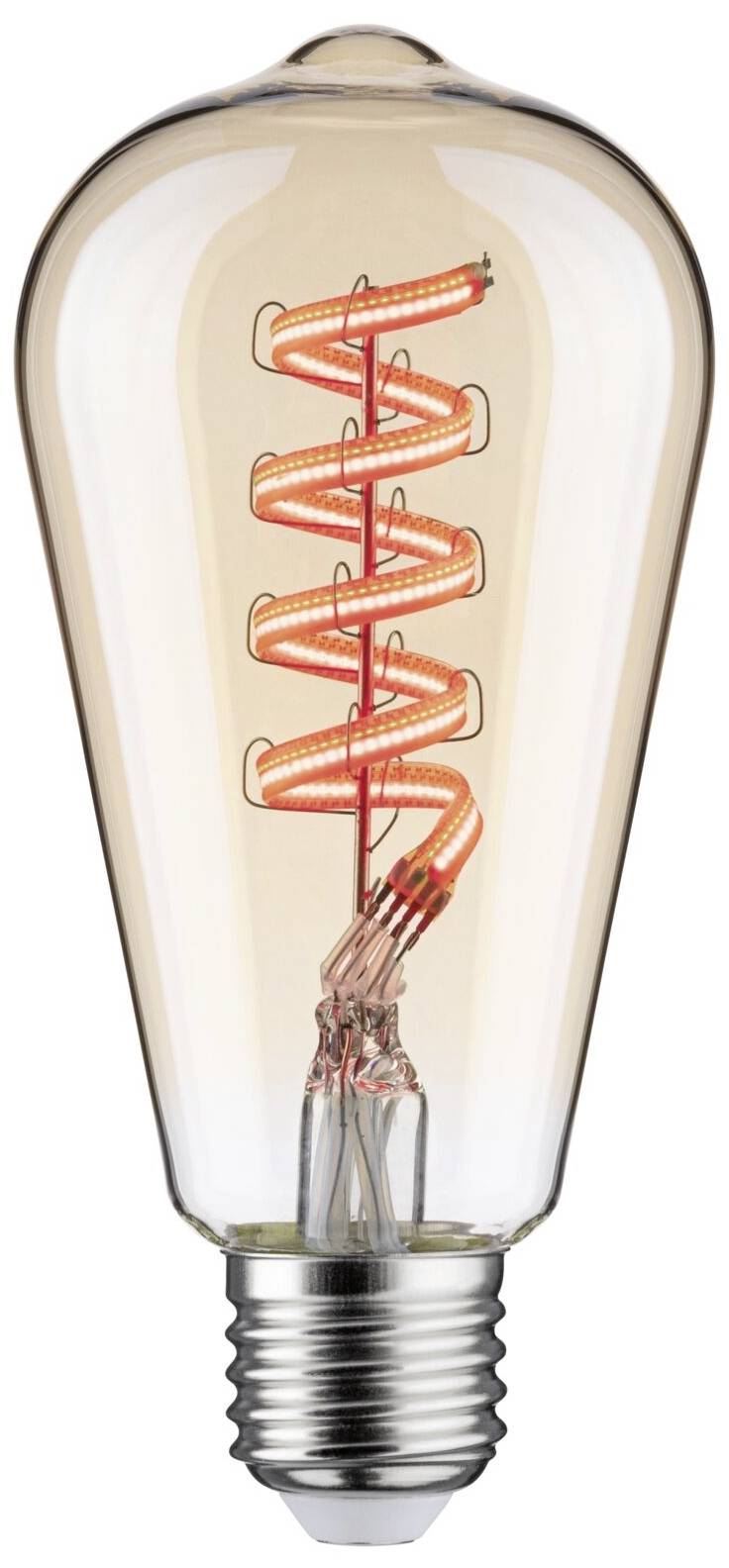 'Gloeilamp met zichtbaar, gloeiend gloeidraad in een transparante glazen behuizing.'