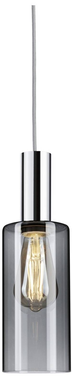 Hanglamp met transparante glazen cilinder en zichtbare gloeilamp, modern design.