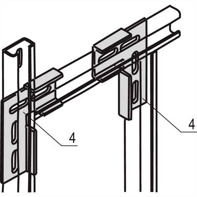 Diagram van een metaalverbinding in zijaanzicht, toont twee stalen balken die zijn bevestigd met een klem en bouten.