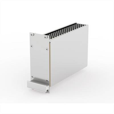 Een zilveren warmteafvoer van metaal met een rooster aan de bovenkant, die vaak wordt gebruikt voor warmteafvoer in elektronische apparaten.