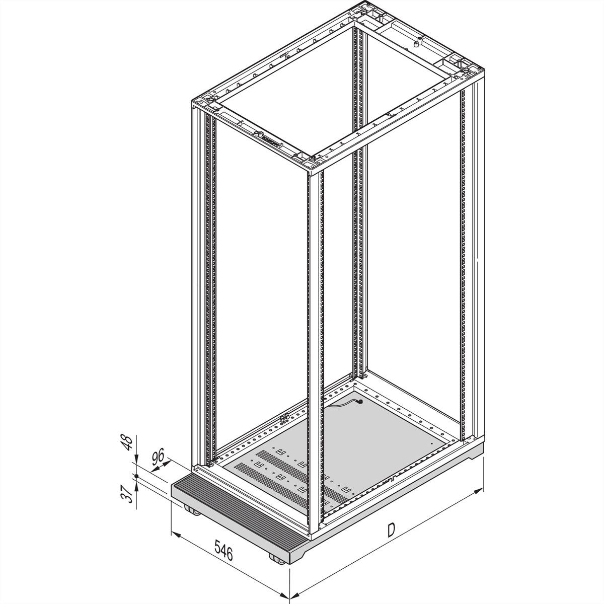 Technische tekening van een rechthoekig metalen frame. Afmetingen: breedte 546 mm, diepte 37 mm, hoogte 48 mm. Toont vooraanzicht en bovenaanzicht.