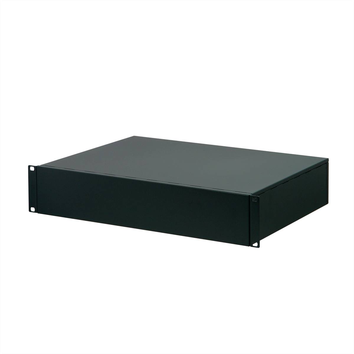 Een zwart 19-inch rack-behuizing, geschikt voor het huisvesten van servers of netwerkhardware in IT-infrastructuren.