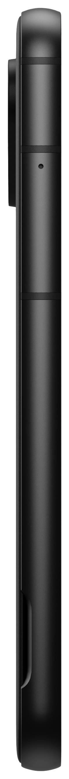 Zijaanzicht van een modern zwart smartphone met camermodule linksboven.