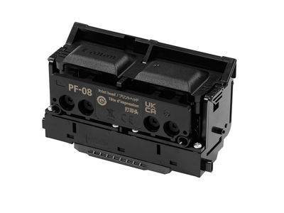 Een zwarte printkop voor printers, model PF-08, met aansluitpinnen aan de onderkant, in zwarte kunststofuitvoering.