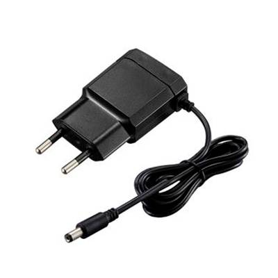 Zwart netsnoer met EU-stekker en lang snoer, geschikt voor elektronische apparaten.