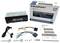 Blaupunkt-autoradio BPA 1124 DAB BT met verpakking, kabels, aansluittoebehoren en gebruiksaanwijzing op witte achtergrond.