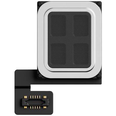 Kleine rechthoekige luidspreker met netafdekking en aansluiting, waarschijnlijk onderdeel van een elektronisch apparaat of smartphone.