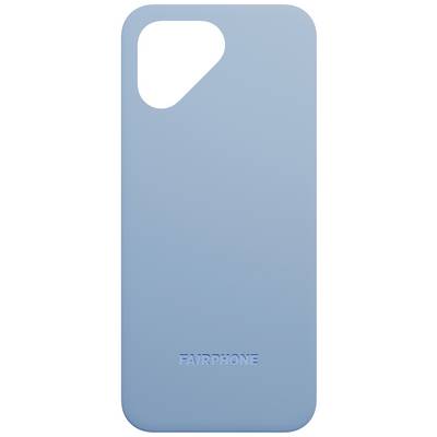 Een lichtblauw telefoonhoesje voor een smartphone, met onderaan de gegraveerde tekst 'FAIRPHONE'.