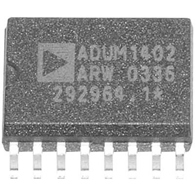 Een microchip met het opschrift 'ADUM1402'. Hij heeft meerdere pinnen en wordt gebruikt in elektronische schakelingen.