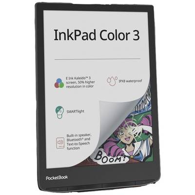 'E-Reader PocketBook InkPad Color 3 met E-Ink Kaleido 3 Display, SMARTlight, Bluetooth, waterdicht, geïntegreerde speakers.'