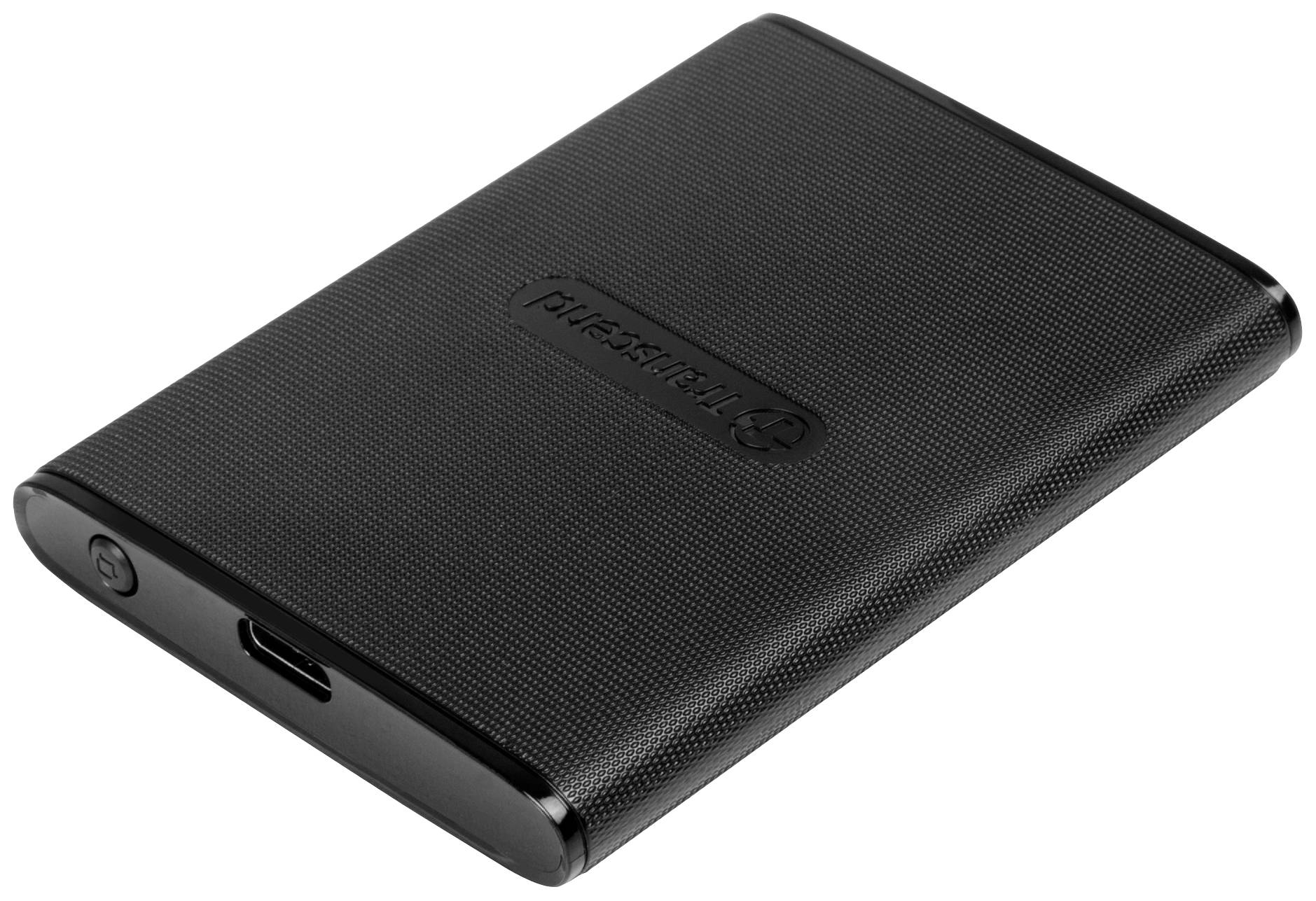 Externe zwarte harde schijf van Packard Bell, rechthoekig en dun, met USB-aansluiting aan één zijde.