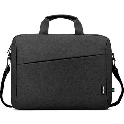 Een zwarte, rechthoekige laptoptas met handvat en schouderband, geschikt voor het vervoeren van elektronische apparaten.