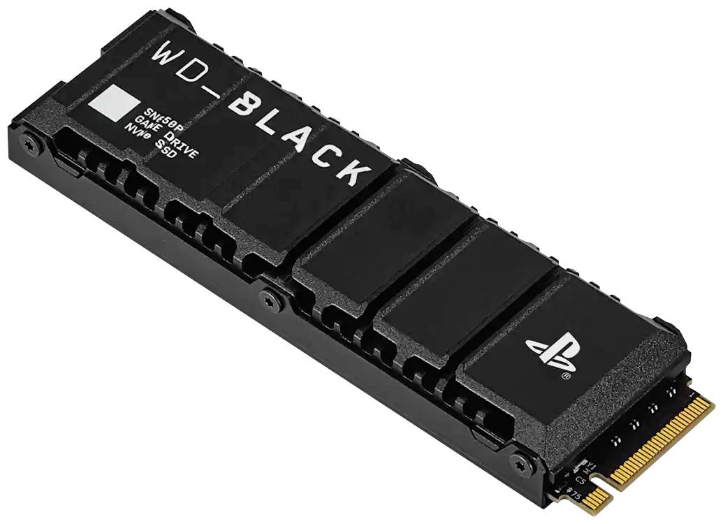 Een WD_BLACK Game Drive NVMe SSD met PlayStation-logo, geschikt voor gameconsoles.
