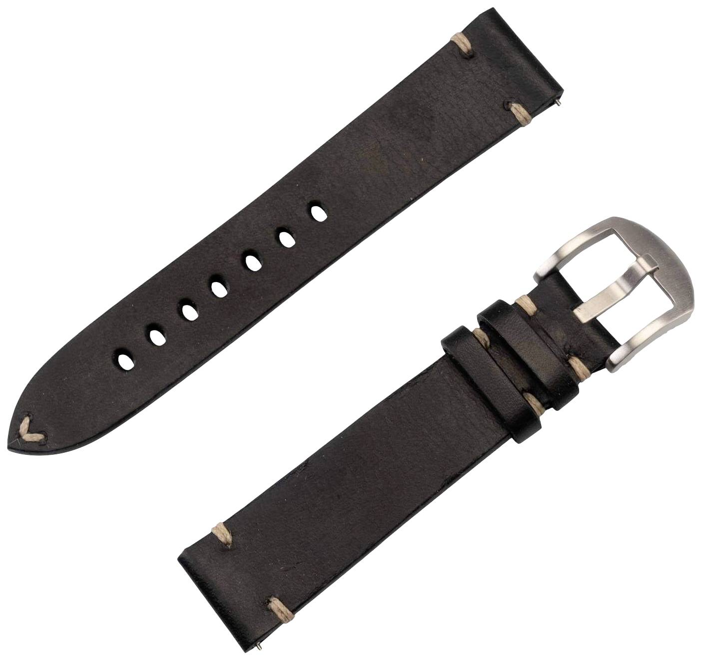 Twee bruine leren horlogebanddelen, één met zilveren gesp, geschikt voor een horloge.