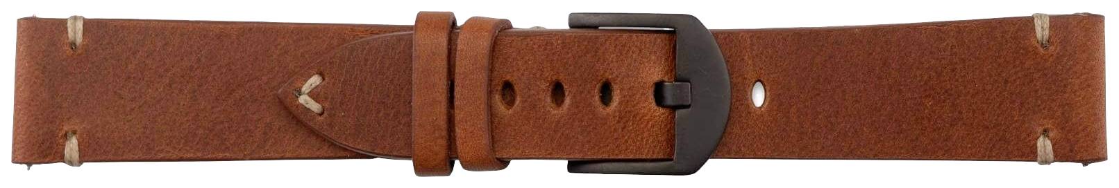 Bruine leren riem met zwarte metalen gesp, in klassiek design.