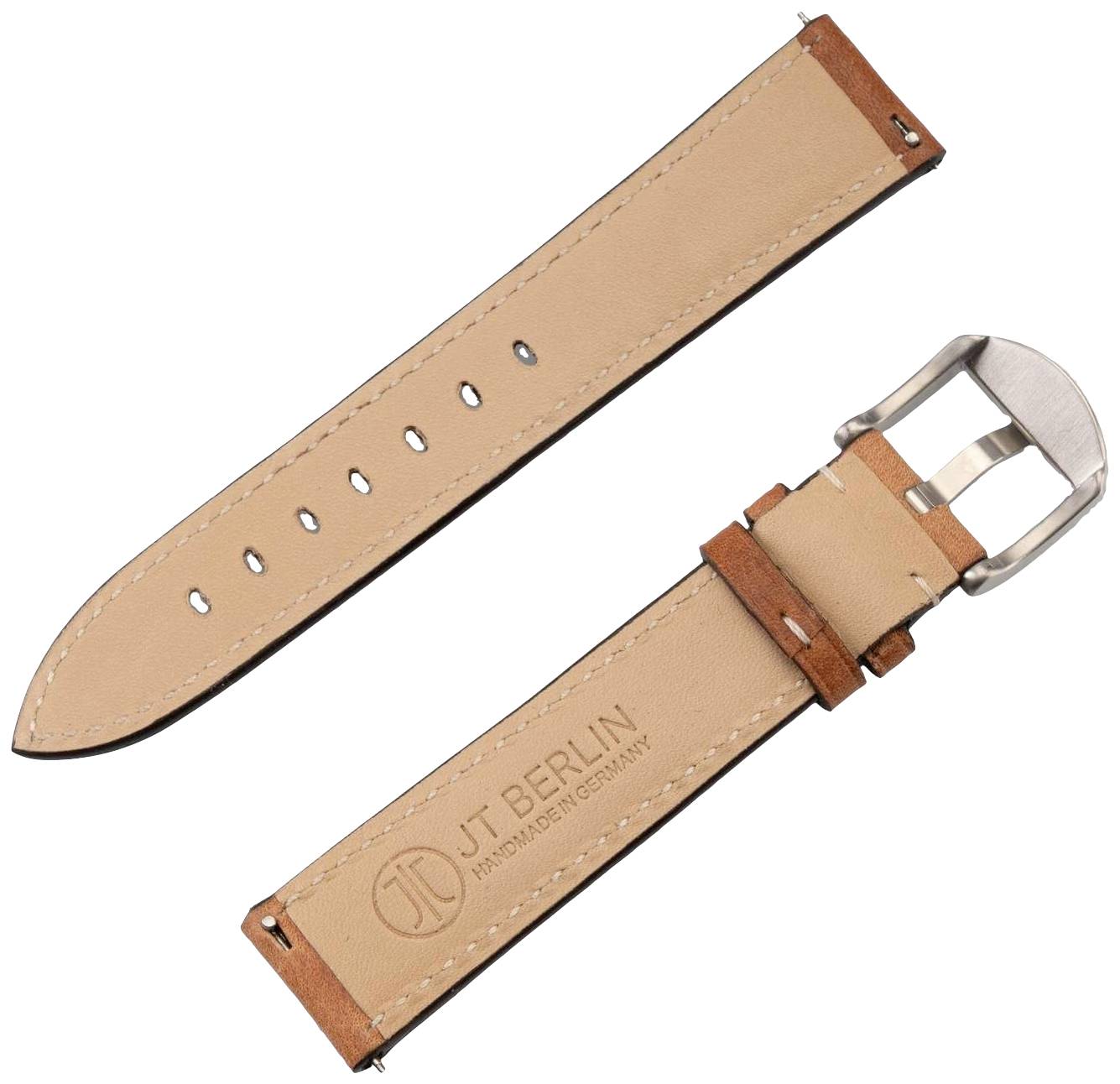 Beige lederen armband met metalen gesp, voorzien van het logo 'JT Berlin - Handmade in Germany'. Geschikt voor horloges.