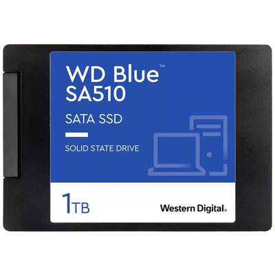 'WD Blue SA510 SATA SSD, Solid State Drive, 1 TB, Western Digital' staat op de SSD-behuizing.